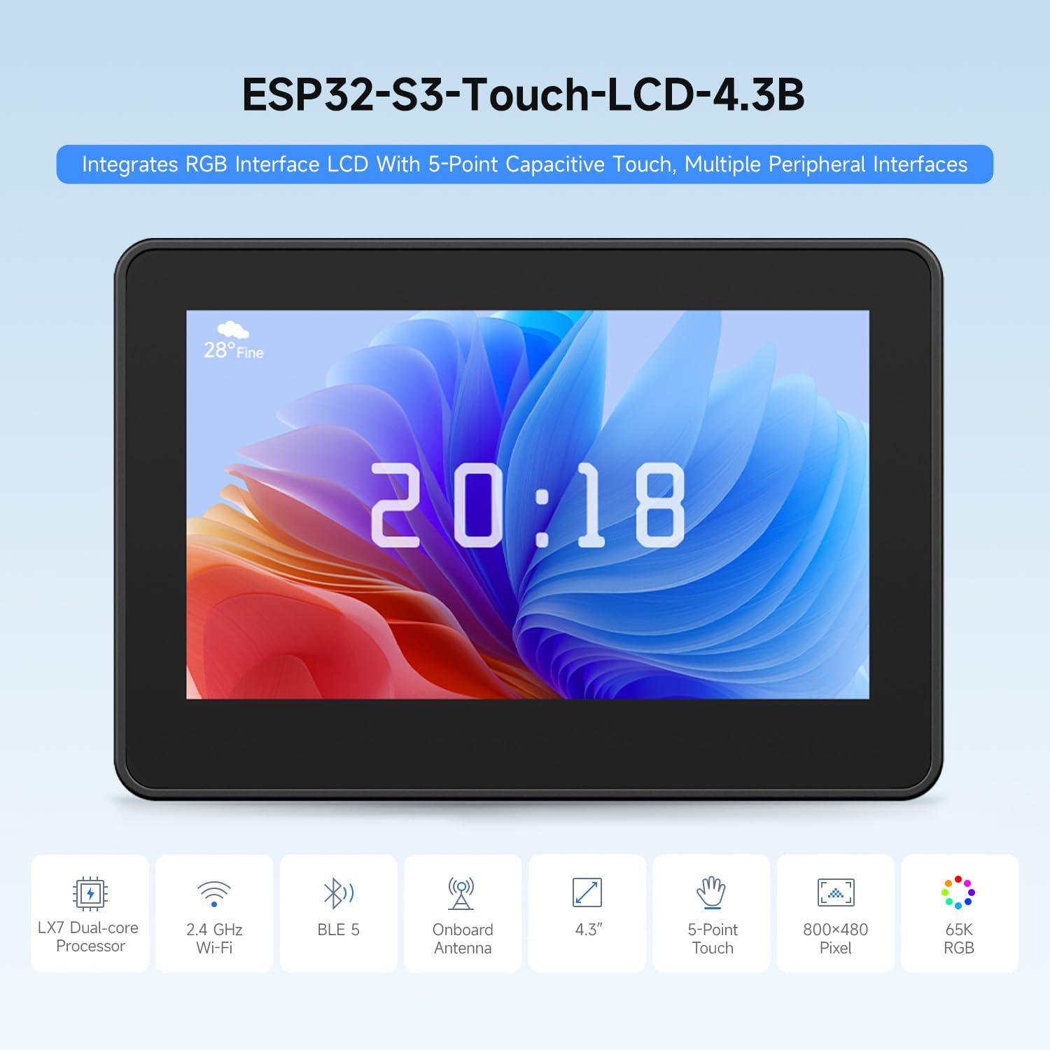 Lolin S3 - Waveshare ESP32-S3 4.3 Inci IPS Layar